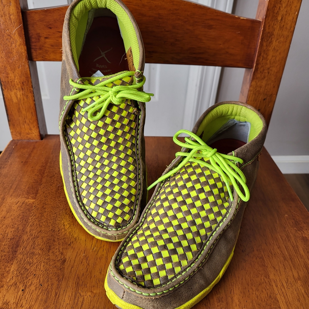 Twisted X Brown and Neon Green Woven Loafers